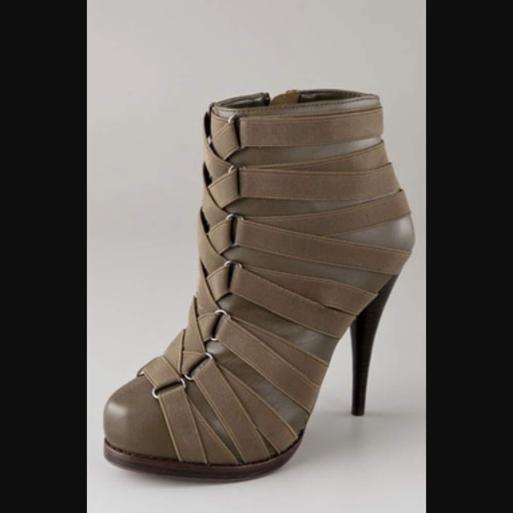Steven By Steve Madden Olive Heeled Boots with Strappy Design